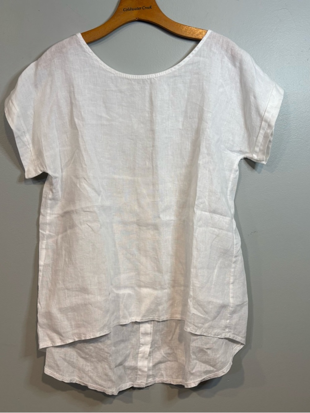 Terzo Millennio White Linen High-Low Scoop Neck‎ Tunic Button Back Small